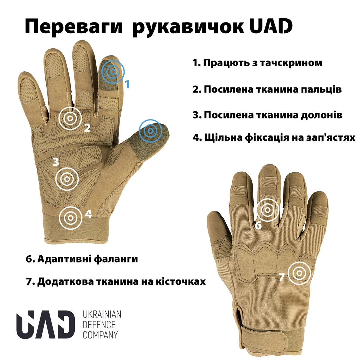 Рукавички тактичные UAD сенсорные M Койот