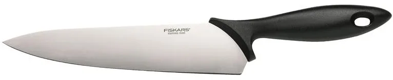 Кухарський ніж Fiskars Essential, 21.4 см, з нержавіючої сталі та пластиковою ручкою, чорного кольору.
