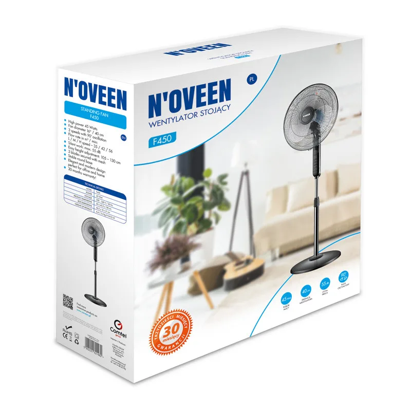 Напольний вентилятор Noveen 45 Вт 105-130 см Чорний