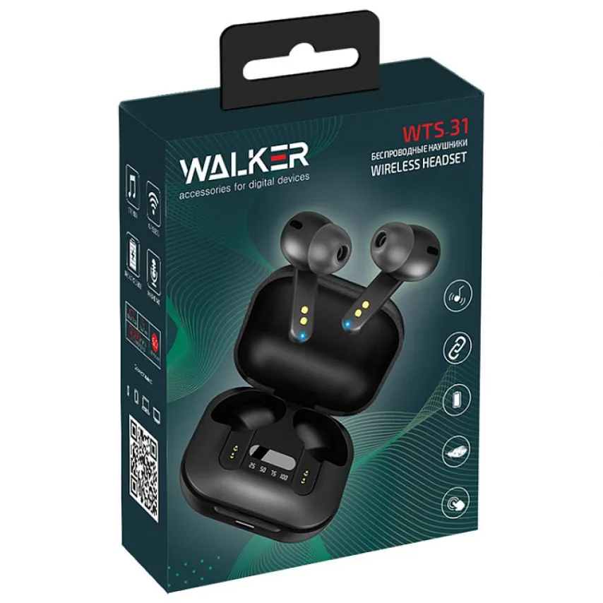 Навушники Bluetooth WALKER вакуумні білий 40mAh 300mAh