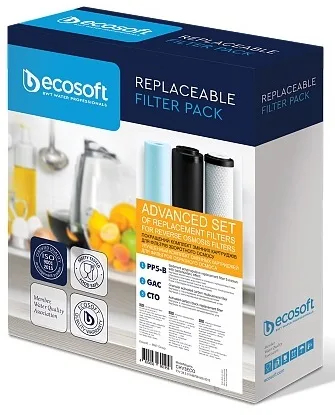 Комплект фильтров Ecosoft 1-2-3 усовершенствован (2 угольных фильтра + полипропиленовый)