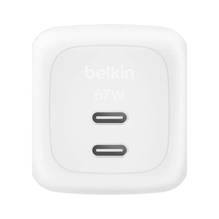 Зарядний пристрій мережевий Belkin 67Вт 2хUSB-С GAN PD PPS, кабель USB-С > USB-C, 2м, білий