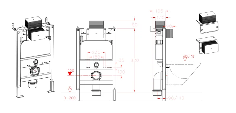 Інсталяція для підвісного унітазу Koer HDPE 500х165х820 Червона
