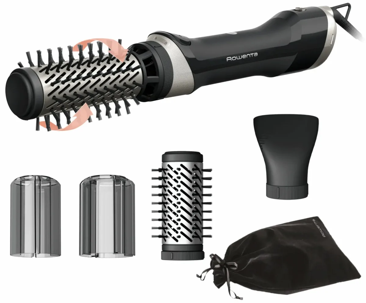 Фен-щетка Rowenta Brush Active, 1000 Вт, 3 режима работы, ионизация, холодный обдув, вращающиеся насадки, 3 насадки, керамическое покрытие