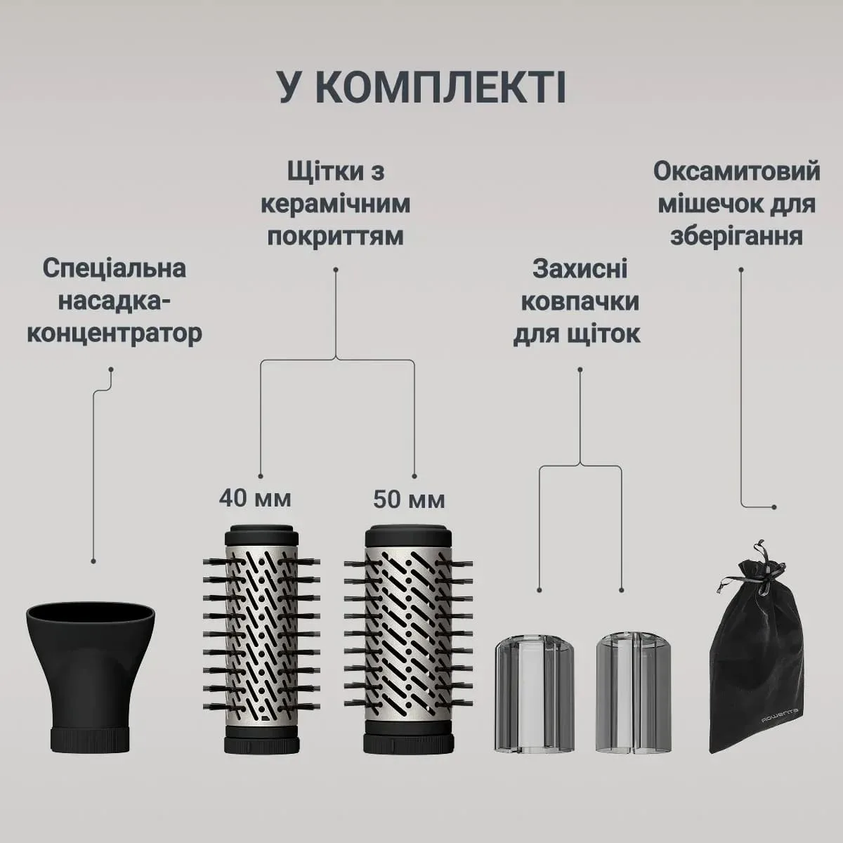 Фен-щетка Rowenta Brush Active, 1000 Вт, 3 режима работы, ионизация, холодный обдув, вращающиеся насадки, 3 насадки, керамическое покрытие