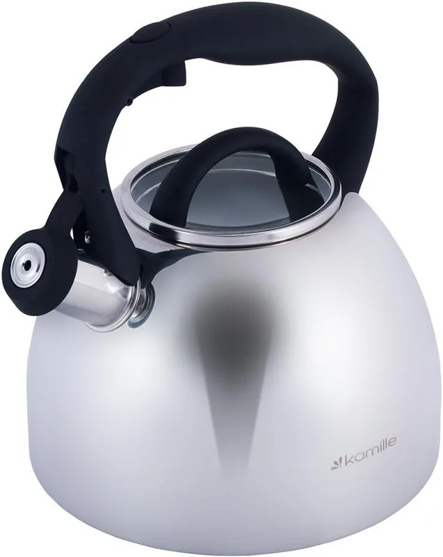 Чайник Kamille Whistling Kettle 2,7л из нержавеющей стали со свистком и стеклянной крышкой