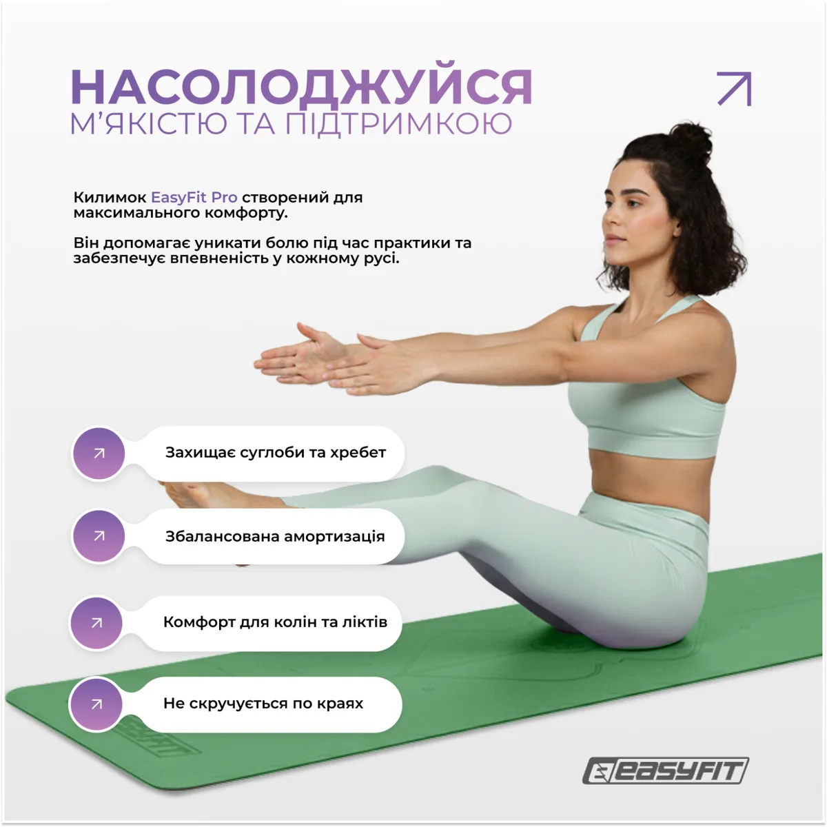 Коврик для йоги EasyFit каучук 5 мм 184х68 см Зелений