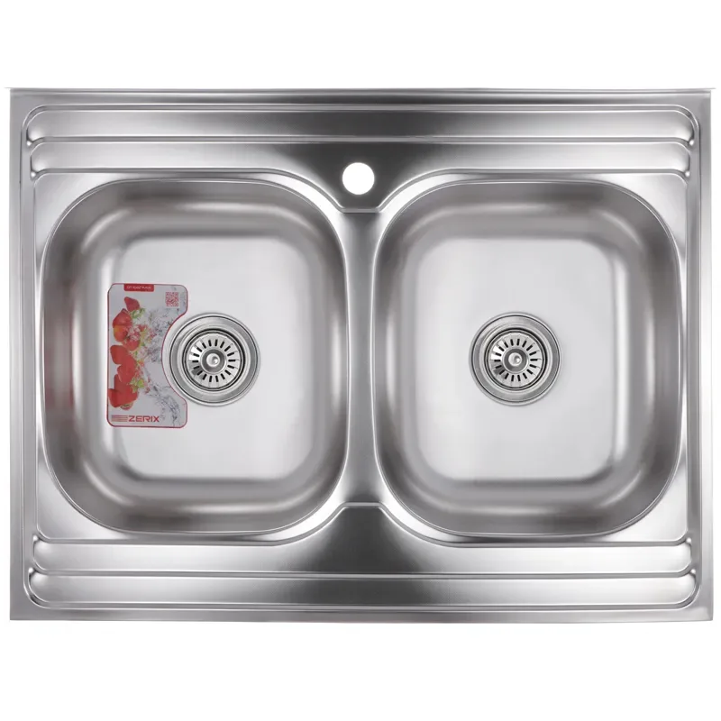 Кухонна мийка Zerix нержавіюча сталь 800х600 мм 2 чаші Micro Decor
