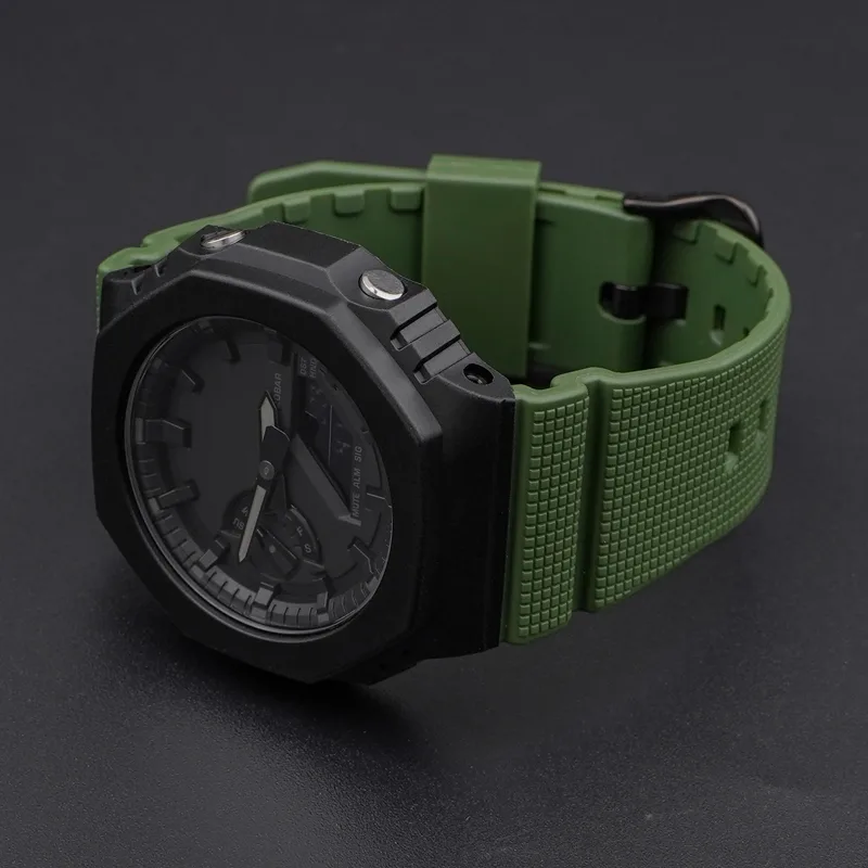 Ремінець Casio G-Shock поліуретан 20,9 см 16 мм армійський зелений сріблястий