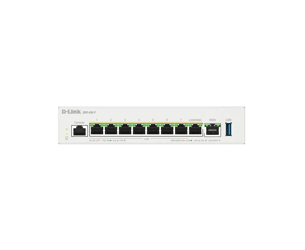 Мультисервiсний Маршрутизатор D-Link DBR-600-P, 7x2.5GE LAN PoE, 1x2.5GE LAN/WAN PoE, 1x2.5GE WAN, 1xUSB 3.0, 120Вт