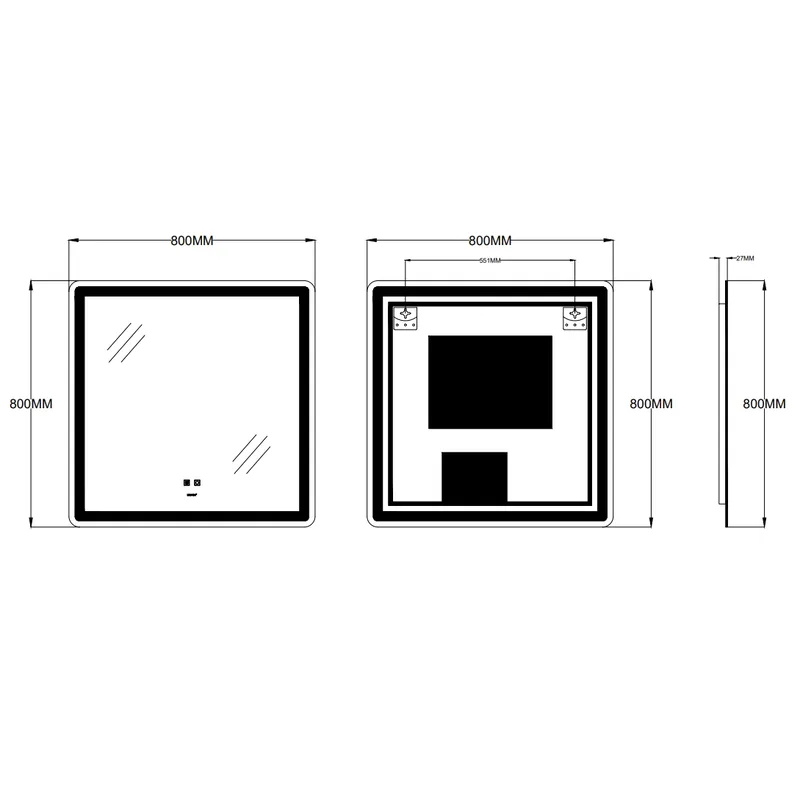 Дзеркало настінне LED Touch ZERIX Mirra 80x80 см ПВХ біле з регулятором яскравості антифог