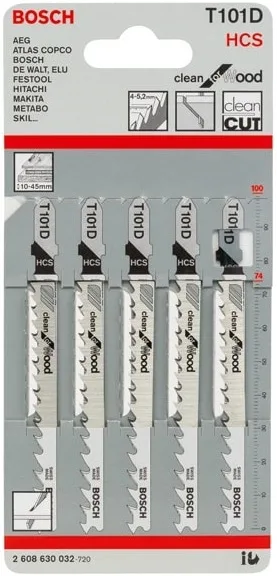 Набір пиляльних полотен для електролобзика Bosch Professional по дереву T101D, 5 шт.