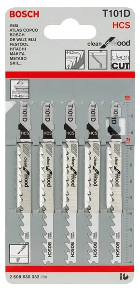 Набор пилочных полотен для электролобзика Bosch Professional по дереву T101D, 5 шт.