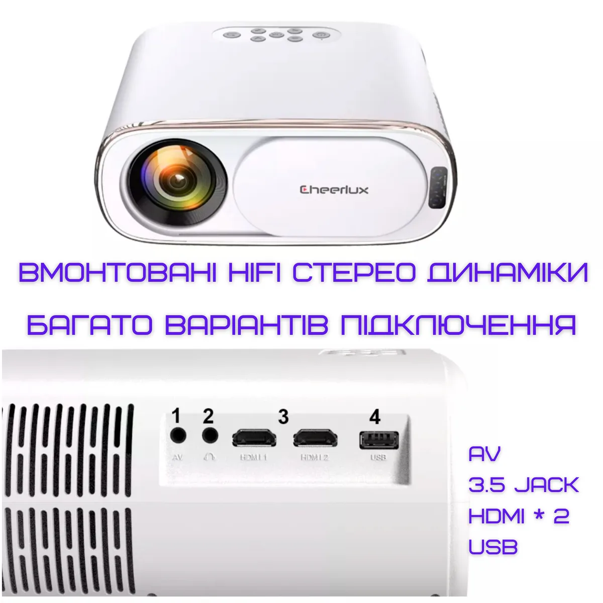 Портативный WIFI Мини LED Проектор 4000 Лм 256x209x100 мм черный