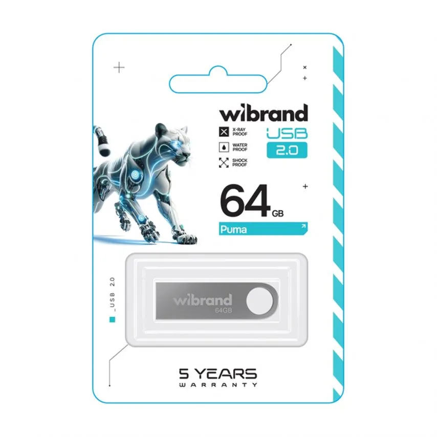 Флеш-пам'ять USB Wibrand 64Гб метал срібний