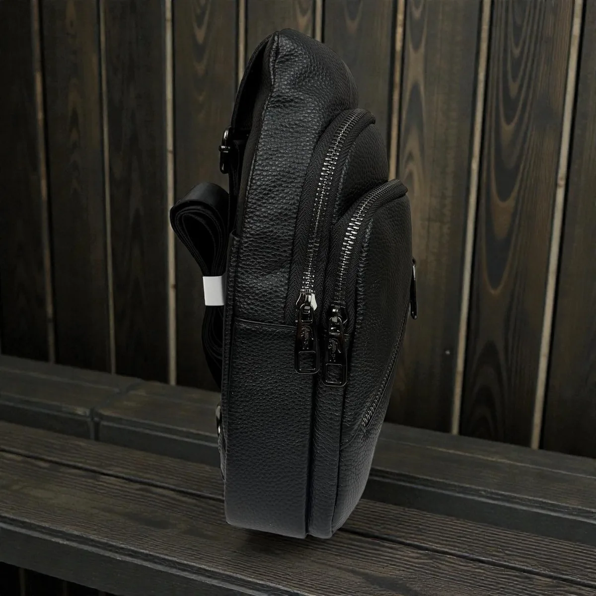 Чоловіча шкіряна сумка-бананка Lacoste 28x15x5 см натуральна шкіра чорна