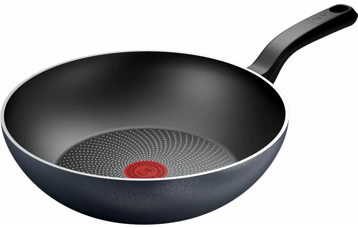 Сковорода ВОК Tefal So' Light, 28 см, алюмінієва, з бакелітовою ручкою, чорного кольору.