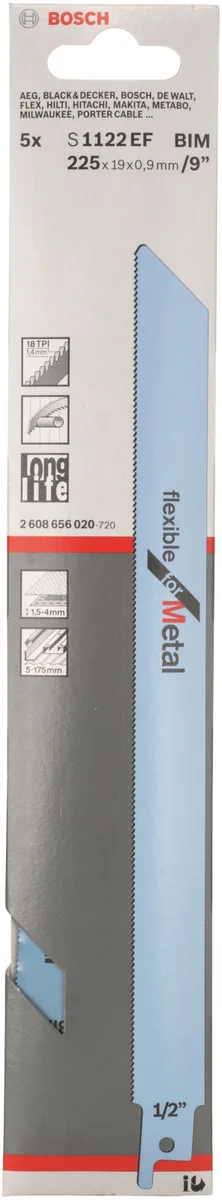 Полотно для шабельної пилки Bosch Professional по металу, S 1122 EF, 18TPI, упаковка 5 шт.