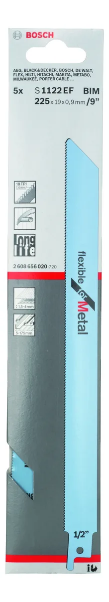 Полотно для шабельної пилки Bosch Professional по металу, S 1122 EF, 18TPI, упаковка 5 шт.