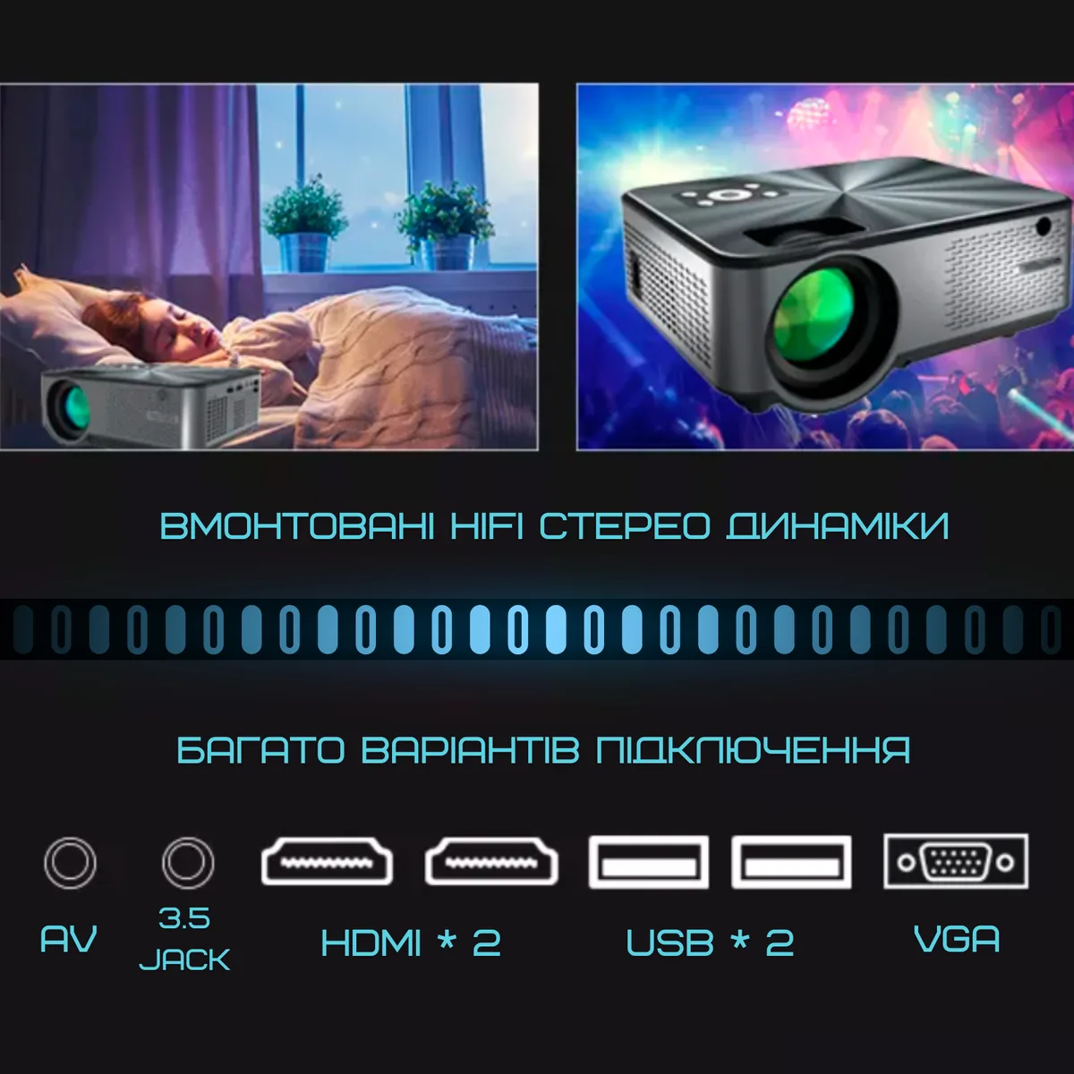 Портативный проектор Cheerlux C9 Pro Full HD 1920x1080 3200 люмен 222x165x87 мм черный