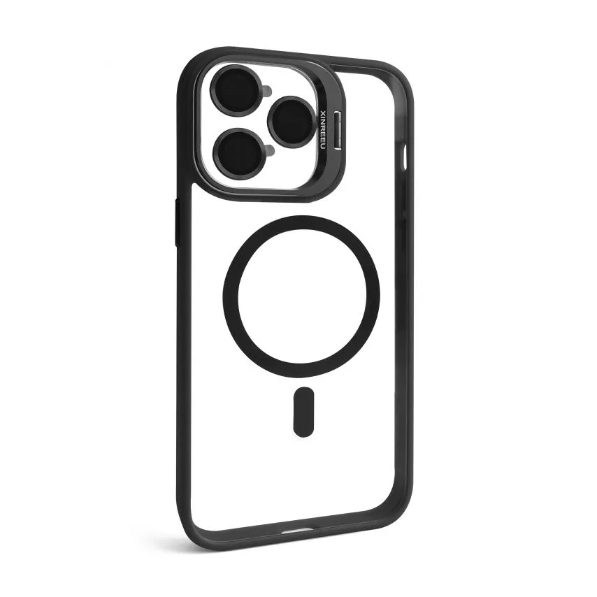 Чохол MagSafe для iPhone 14 Pro пластиковий чорний з підставкою та захистом для камер