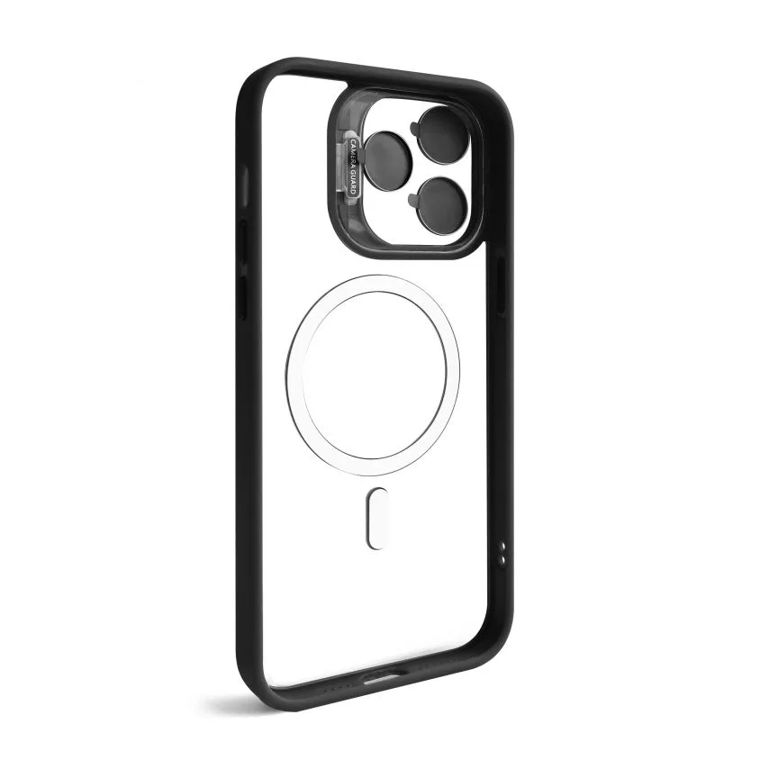Чохол MagSafe для iPhone 14 Pro пластиковий чорний з підставкою та захистом для камер