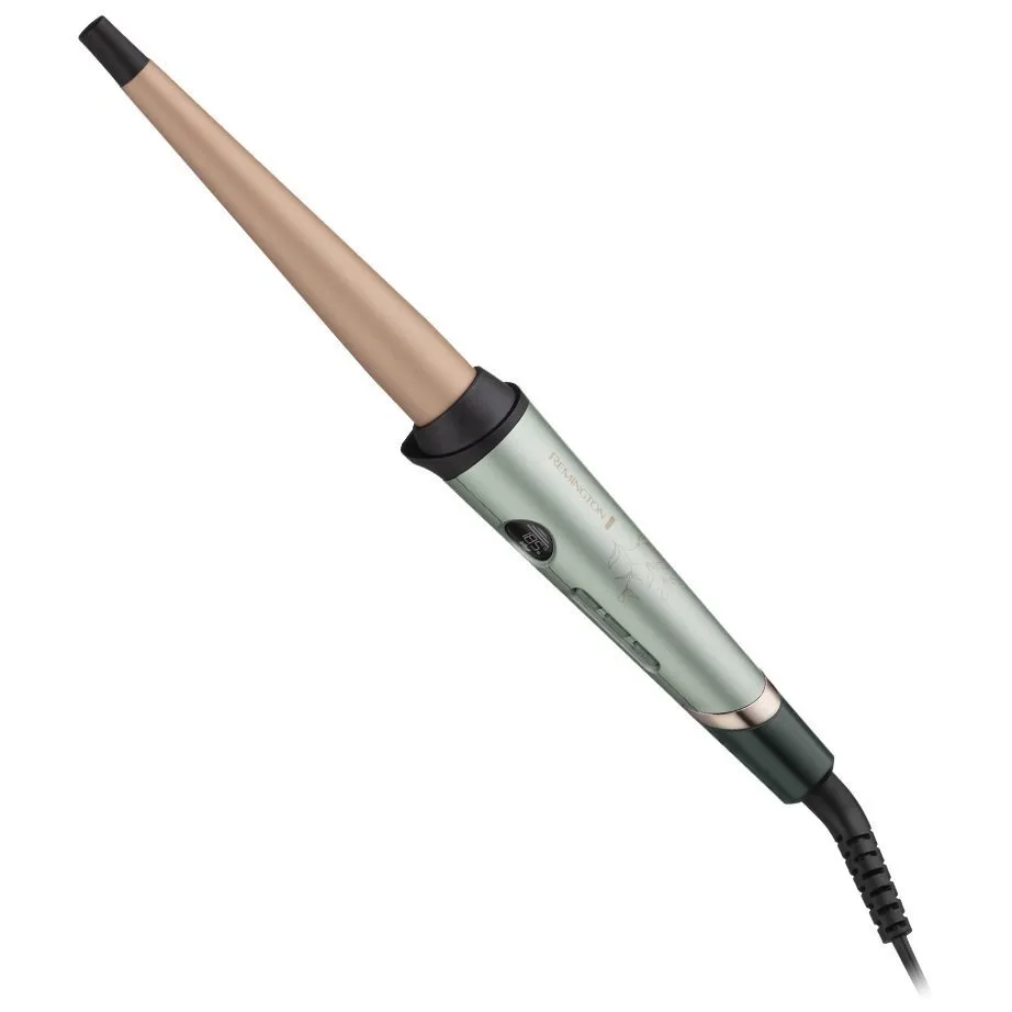 Конусная плойка Remington Botanicals, 43 Вт, 10 температурных режимов, диаметр 13-25 мм, температура 130-210°C, ионизация, керамическое покрытие, серо-зеленый