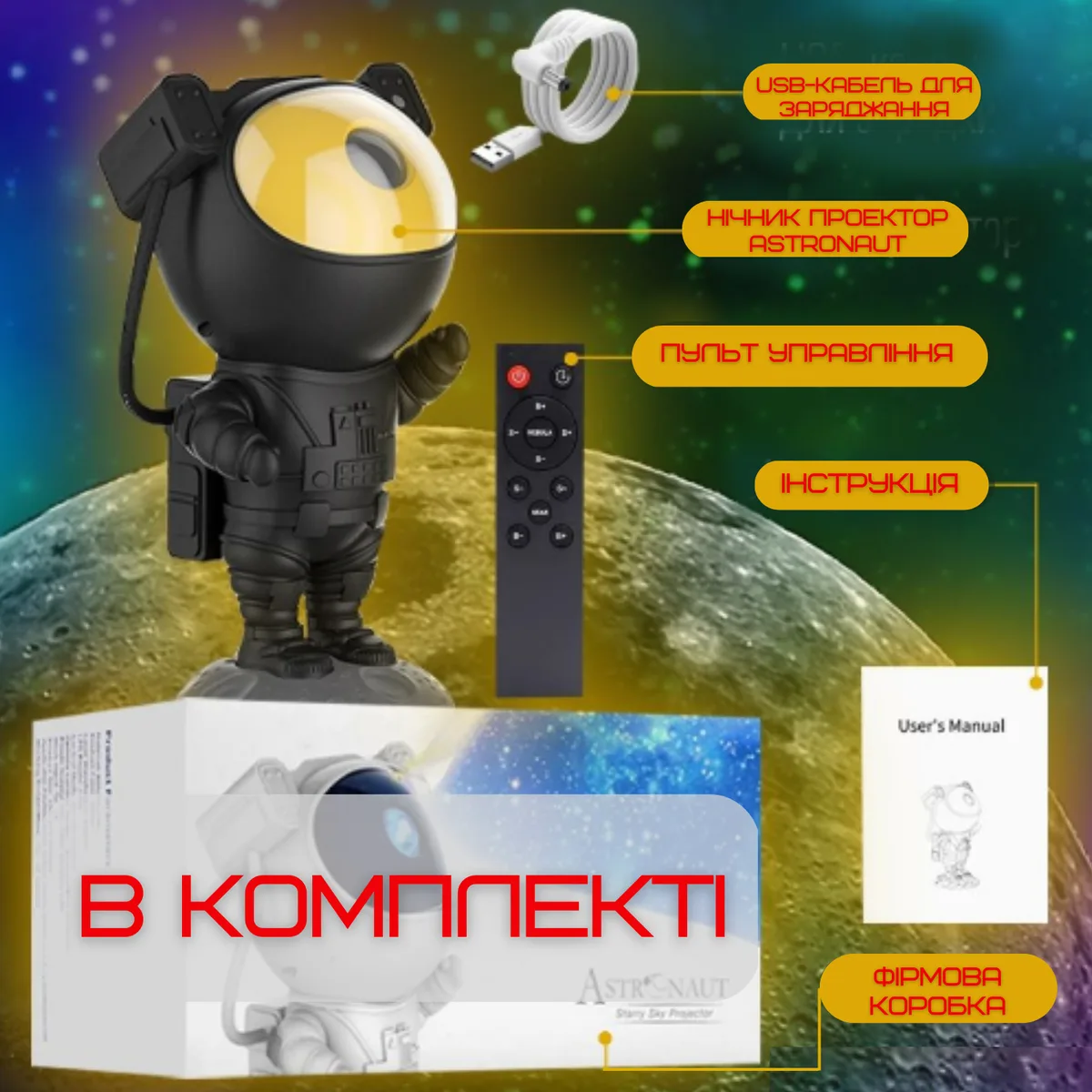 Нічник проектор зоряного неба TYD-YHY-001 5W акумуляторний чорний з пультом керування