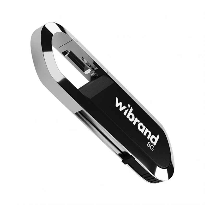 Флеш-пам'ять USB Wibrand метал 8Гб чорна з карабіном висувна