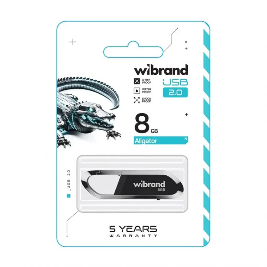 Флеш-пам'ять USB Wibrand метал 8Гб чорна з карабіном висувна