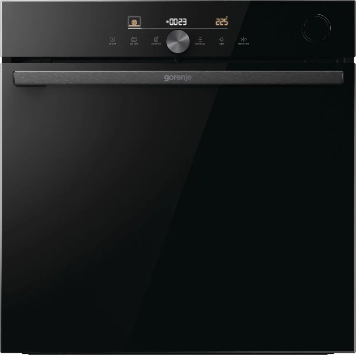 Електрична духова шафа Gorenje, 77 л, клас енергоефективності A+, з паровою функцією, дисплеєм та Wi-Fi, чорного кольору.