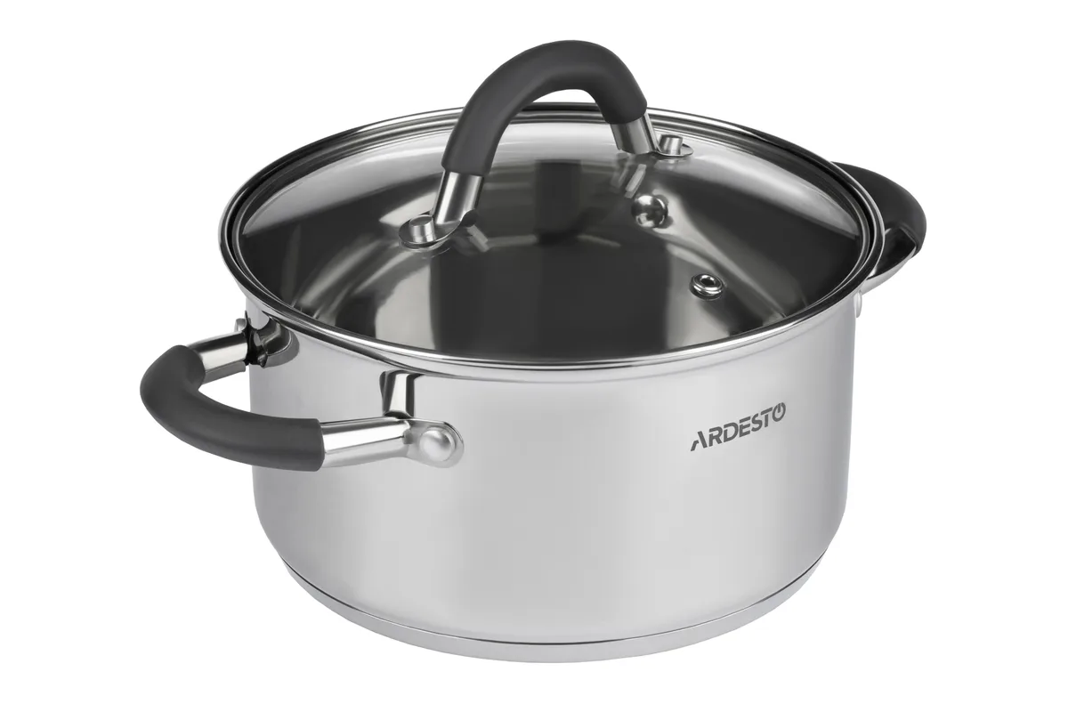 Каструля з прозорою кришкою ARDESTO Gemini Salerno, 0.8л, нержавіюча сталь, силіконові елементи.