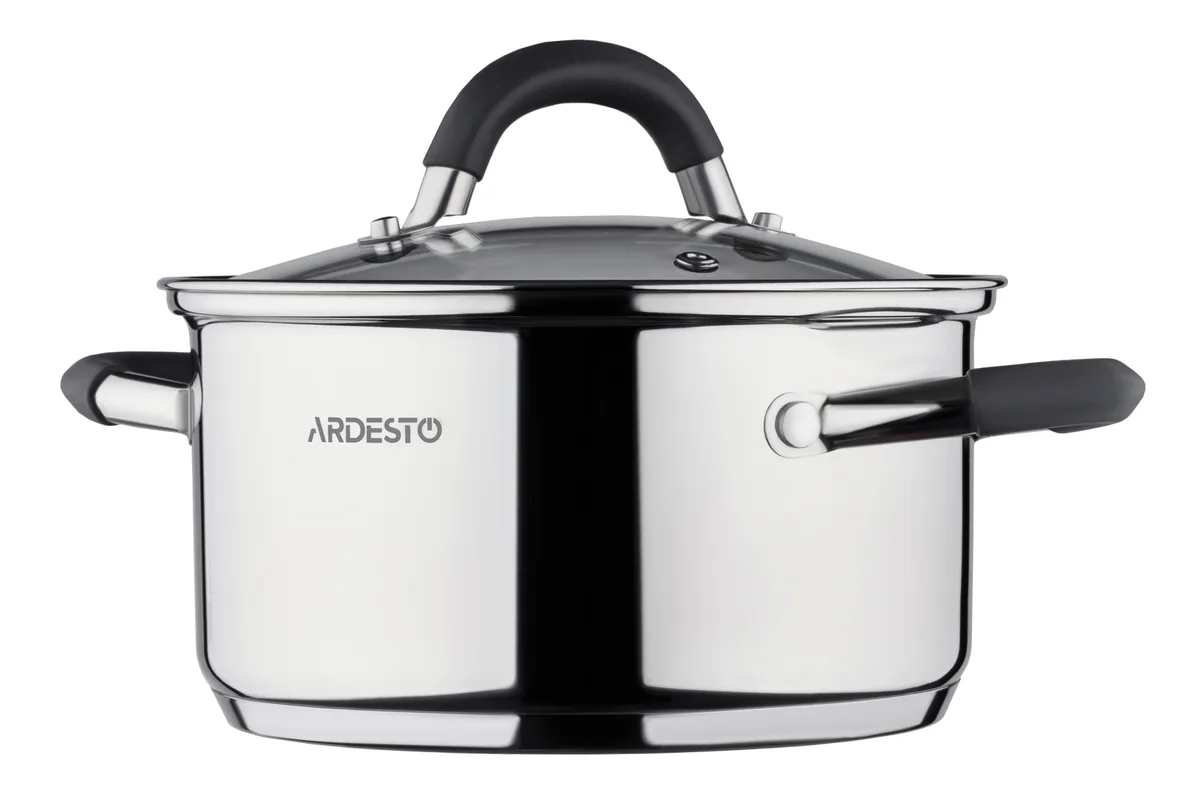 Каструля з прозорою кришкою ARDESTO Gemini Salerno, 0.8л, нержавіюча сталь, силіконові елементи.