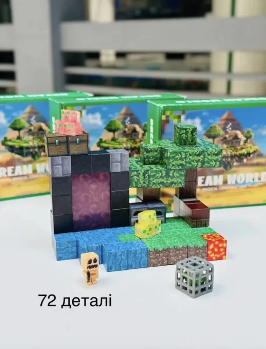 Магнітний конструктор ABS 72 кубики зимовий Minecraft 2 см