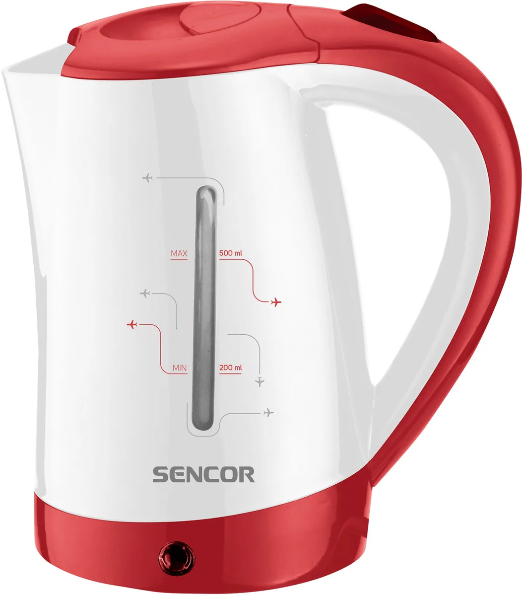 Электрочайник Sencor 05л, Strix, пластиковый, комплект из 2 стаканов и 2 ложек, красно-белый