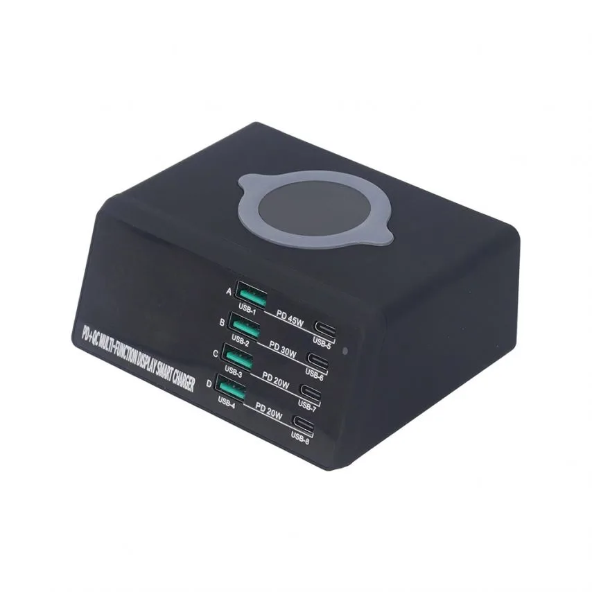Зарядний пристрій WLX пластик 120х90х50 мм чорний 110W 8 портів USB Type-C Qi