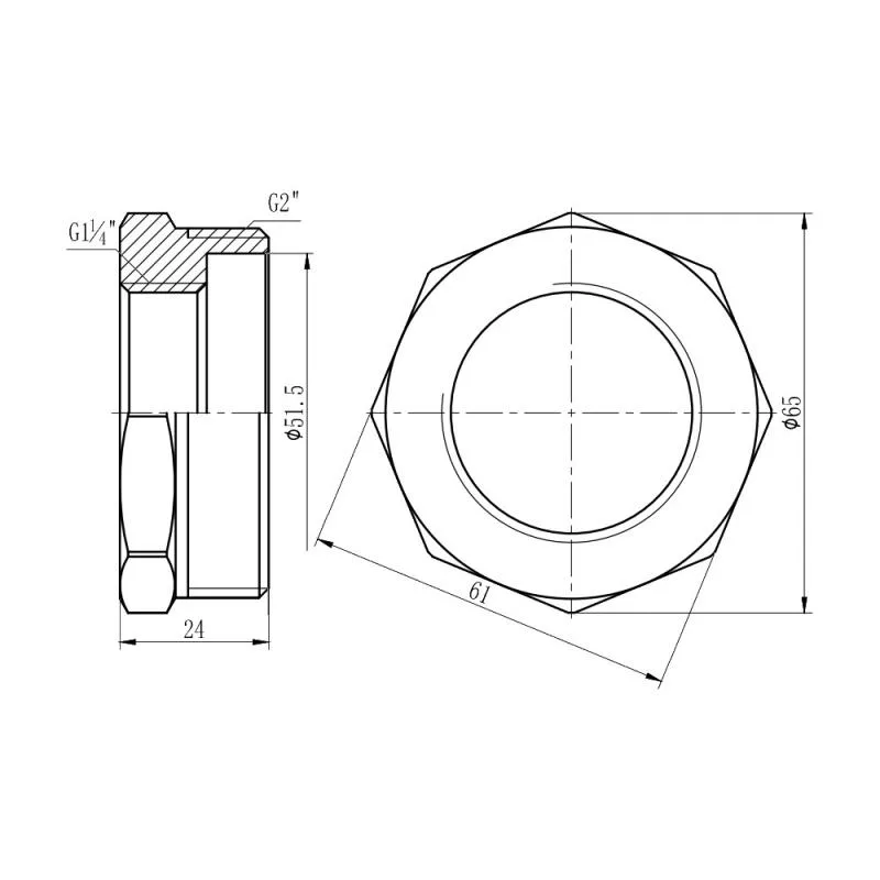 Футорка 2"x1 1/4" латунная никелированная для водоснабжения Thermo Alliance Forte