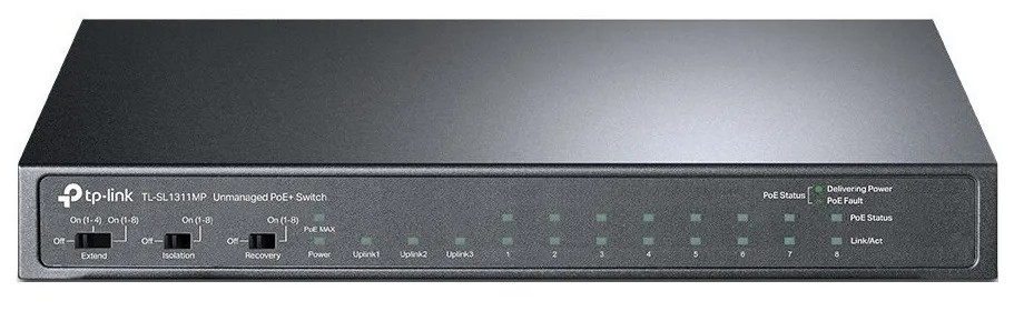 Комутатор TP-LINK TL-SL1311MP 8x1FE (8xPoE), 2xGE, 1xSFP, 124Вт, Некерований
