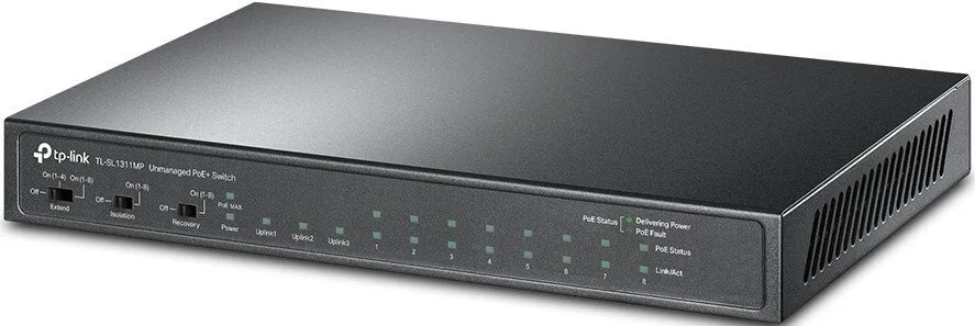 Комутатор TP-LINK TL-SL1311MP 8x1FE (8xPoE), 2xGE, 1xSFP, 124Вт, Некерований