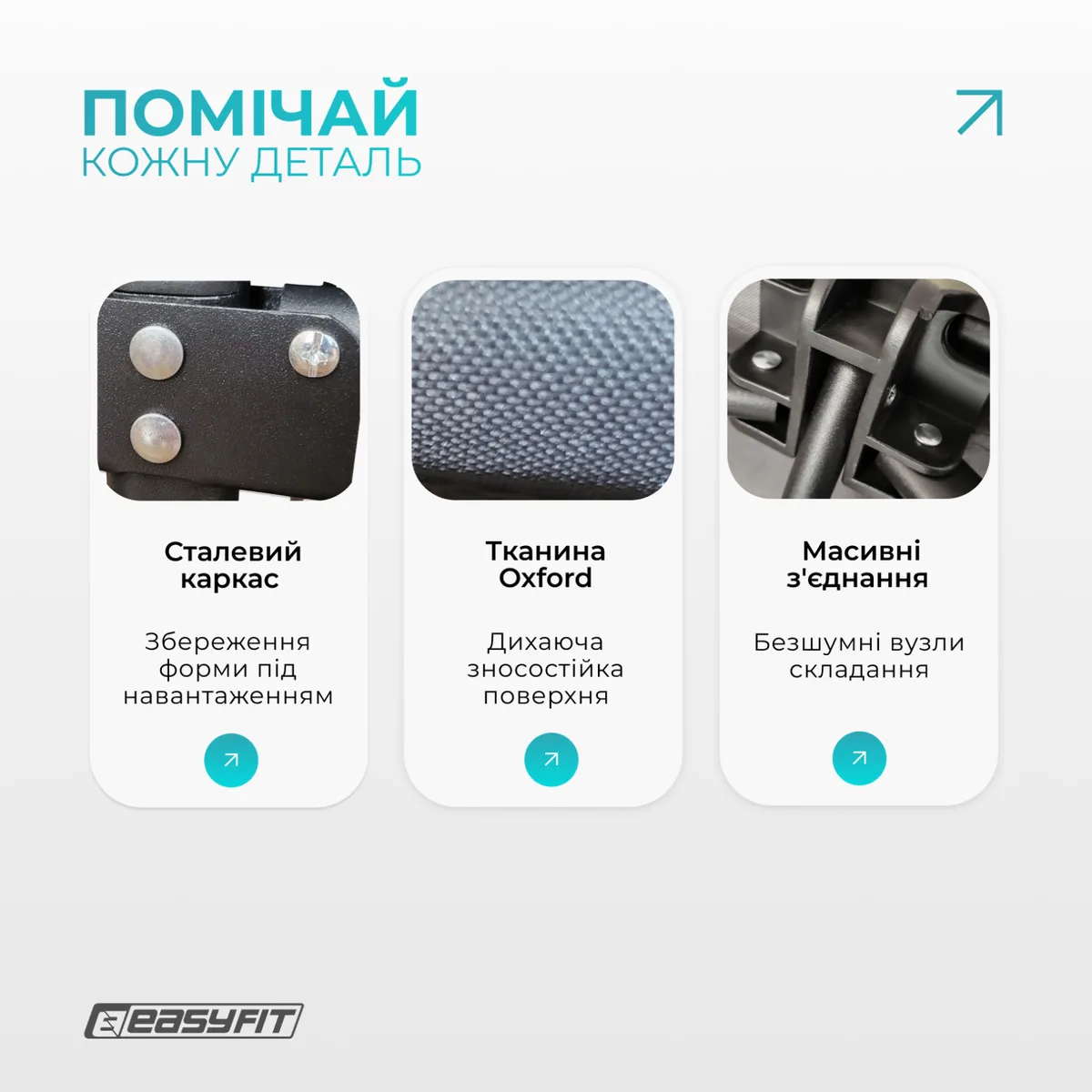 Розкладушка туристична EasyFit сталева 190х66 см сірий
