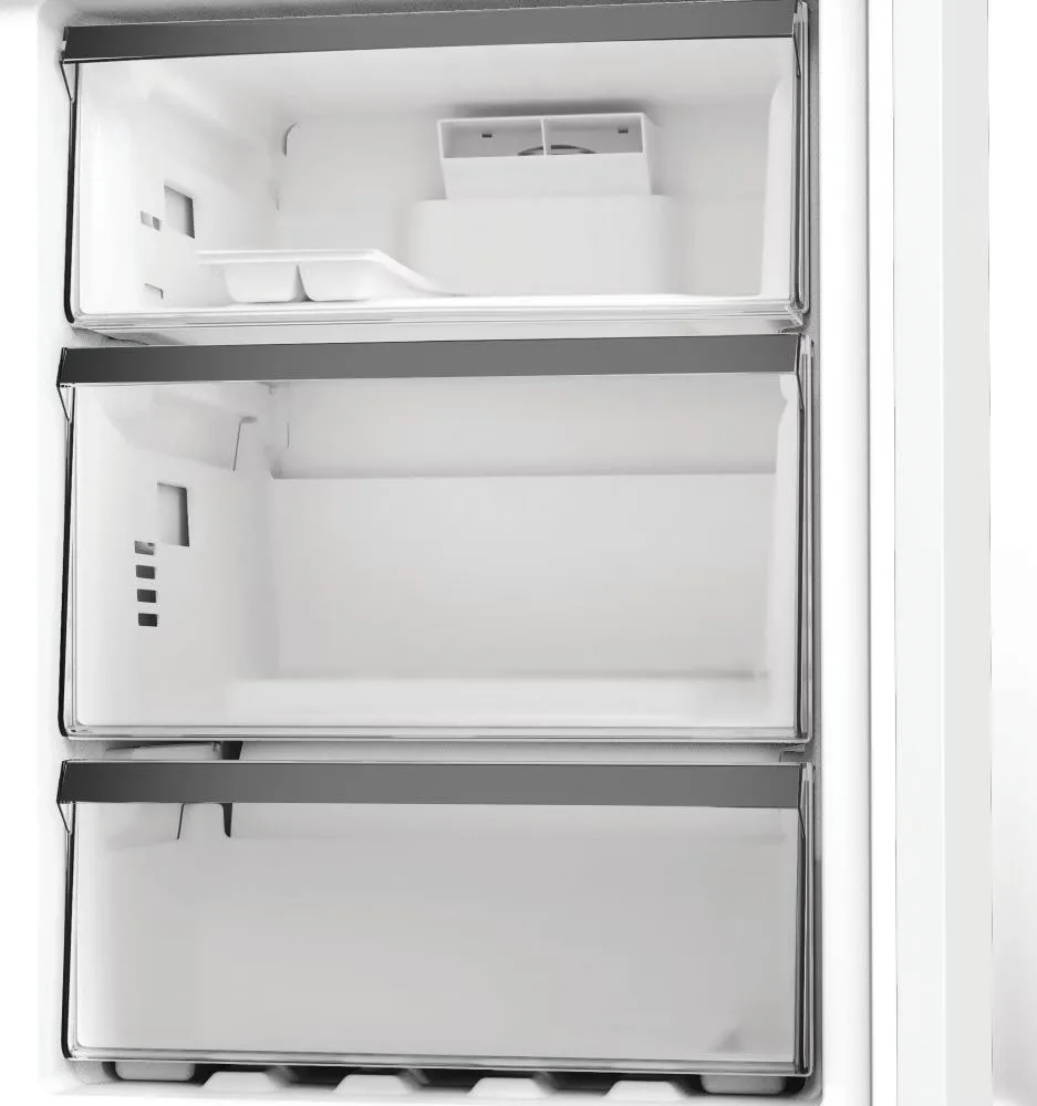 Холодильник Whirlpool з нижнім морозильником, габарити 186.5x60x66.3 см, об'єм холодильного відділу - 210 л, морозильного - 104 л,