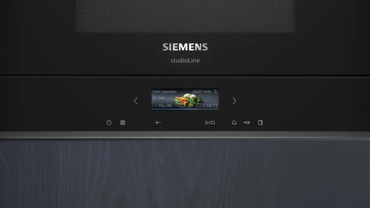 Встроенная микроволновка Siemens, 21 л, электронное управление, 900 Вт, гриль, дисплей, черный