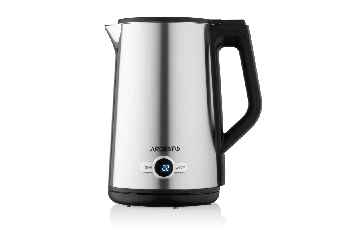 Електричний чайник ARDESTO Steel Collection 1.7л, Strix, LED екран, подвійна ізоляція, сріблястий.