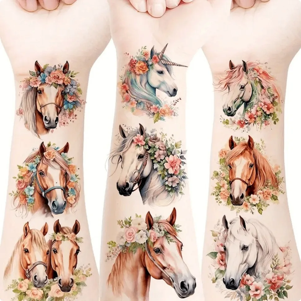 Набір тимчасових татуювань Fresh Tattoo 6х6 см Коні 20 шт