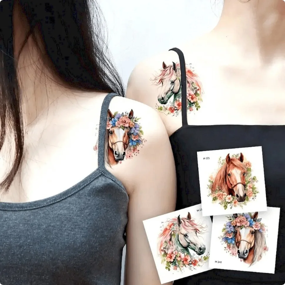 Набір тимчасових татуювань Fresh Tattoo 6х6 см Коні 20 шт