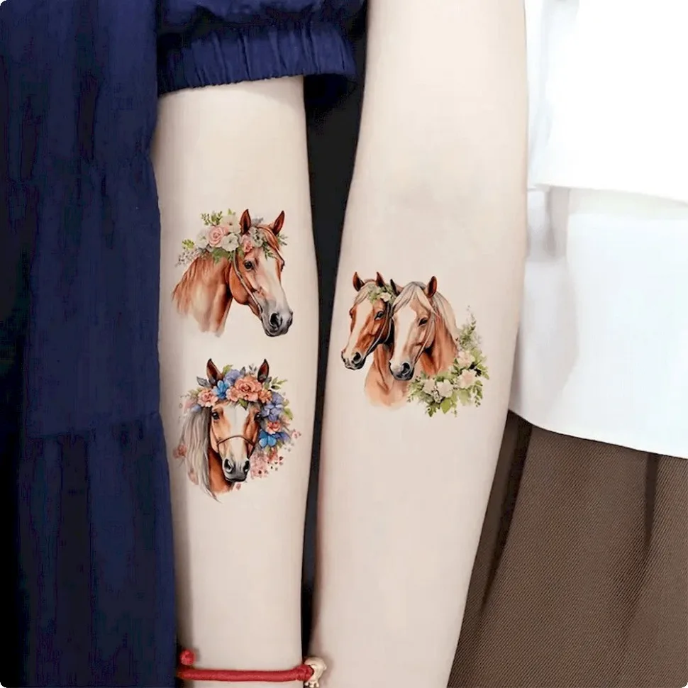 Набір тимчасових татуювань Fresh Tattoo 6х6 см Коні 20 шт