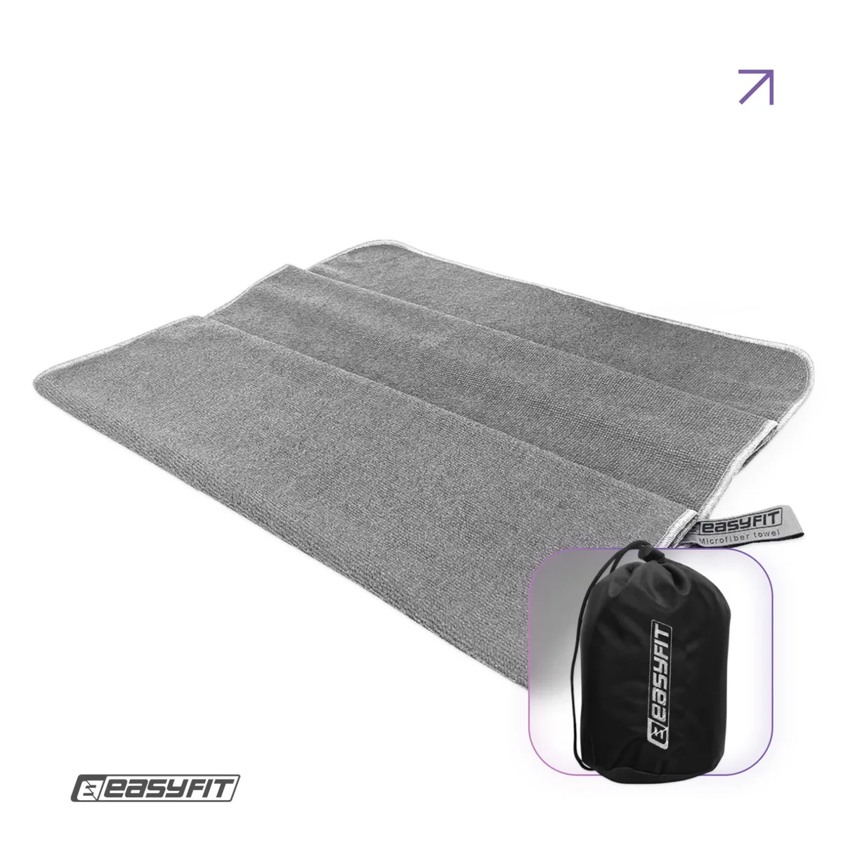 Спортивний рушник EasyFit мікрофібра 140х60 см сіре з чохлом