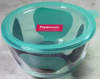 Миска Fissman скляна 800 мл Ø15 см блакитна кришка