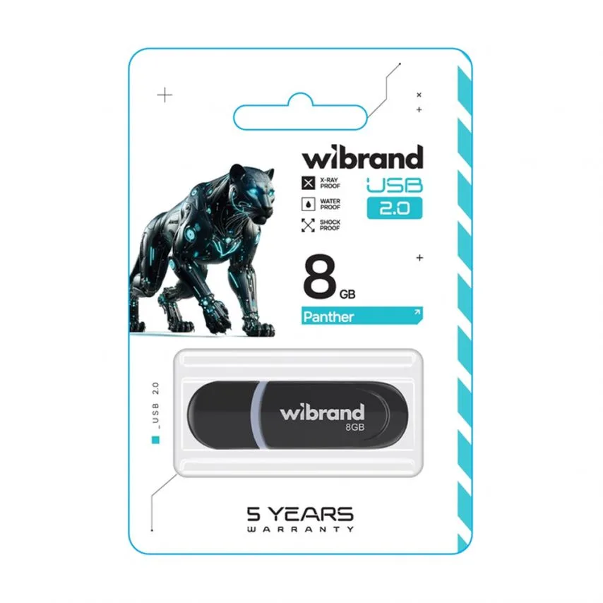 Флеш-пам'ять USB Wibrand 8Гб пластик чорна USB 2.0 з кришкою