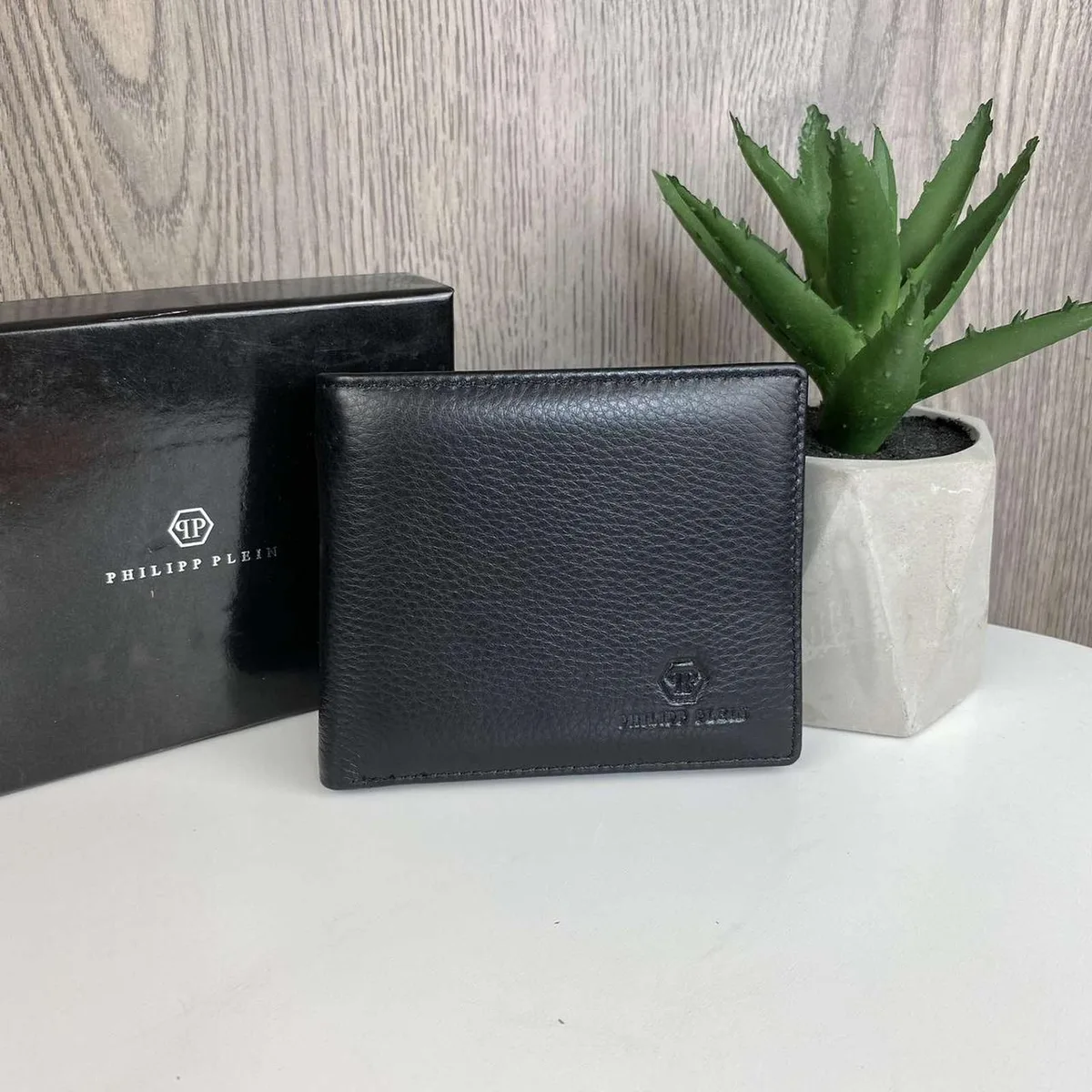 Чоловічий шкіряний гаманець Philipp Plein 120x100x15 мм натуральна шкіра чорний